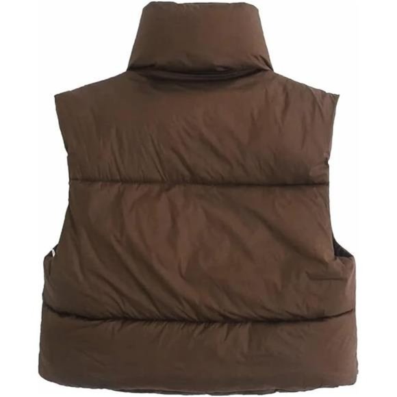 Women's Winter Crop Vest Lightweight Sleeveless Warm Outerwear Puffer Vest - Picture 2 of 7
